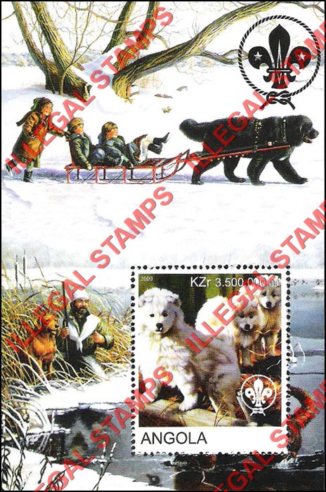 Angola 2000 Dogs with Scouts Logo Illegal Stamp Souvenir Sheets of 1 (Sheet 2)