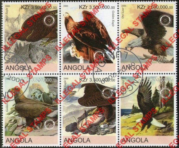 Angola 2000 Eagles Illegal Stamp Souvenir Sheet of 6