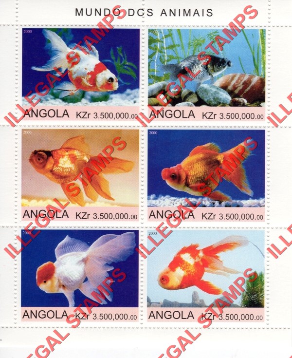 Angola 2000 Fish Illegal Stamp Souvenir Sheet of 6