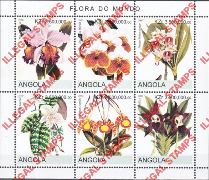 Angola 2000 Flowers Illegal Stamp Souvenir Sheets of 6 (Sheet 1)