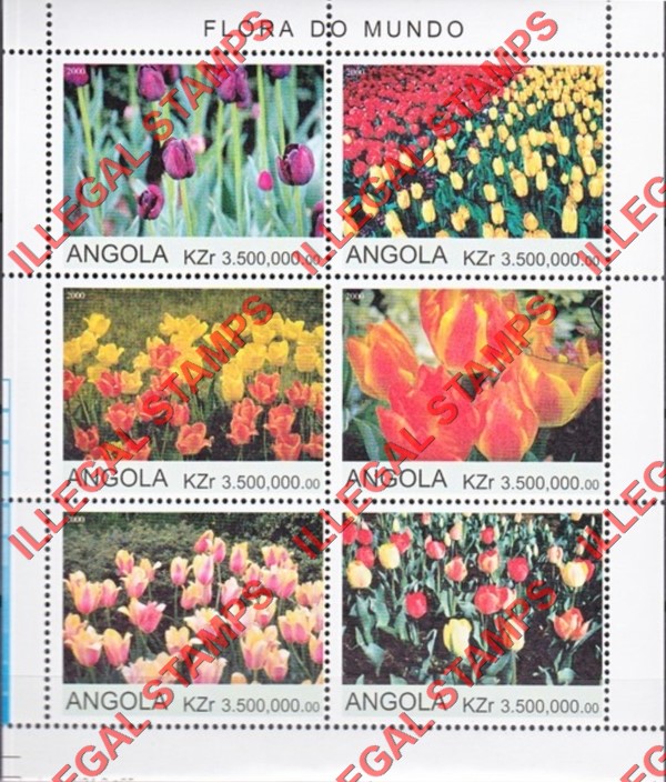 Angola 2000 Flowers Illegal Stamp Souvenir Sheets of 6 (Sheet 2)