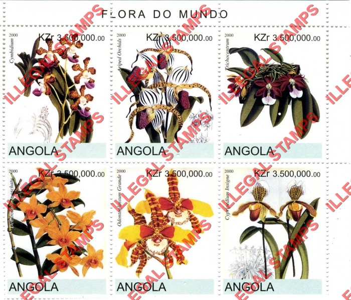 Angola 2000 Flowers Illegal Stamp Souvenir Sheets of 6 (Sheet 3)