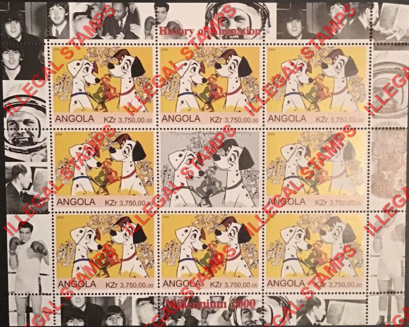 Angola 2000 History of Animation Illegal Stamp Souvenir Sheets of 9 (Sheet 2)