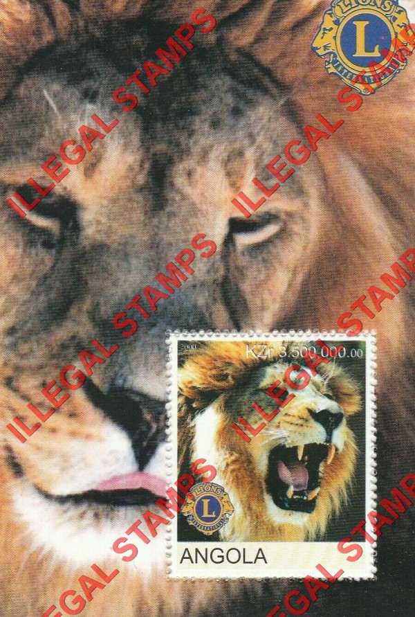Angola 2000 Lions Illegal Stamp Souvenir Sheet of 1