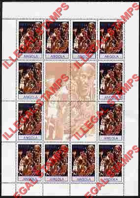Angola 2000 Michael Jordan Basketball Illegal Stamp Souvenir Sheet of 12 Plus 4 Labels
