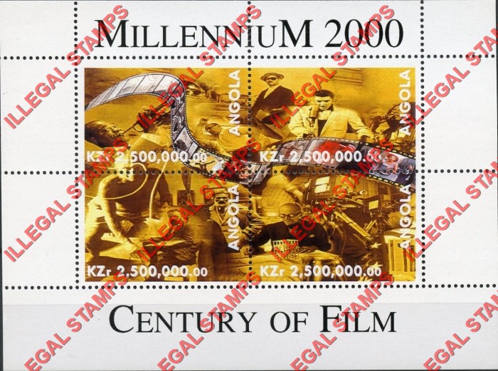 Angola 2000 Millennium 2000 Century of Film Illegal Stamp Souvenir Sheet of 4