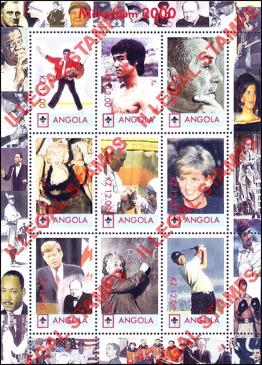 Angola 2000 Millennium 2000 Illegal Stamp Souvenir Sheet of 9 (New Design)