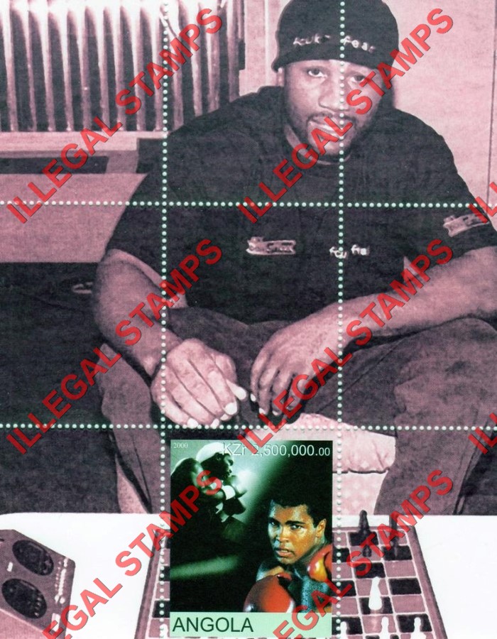 Angola 2000 Muhammad Ali and Lennox Lewis Illegal Stamp Souvenir Sheet of 1
