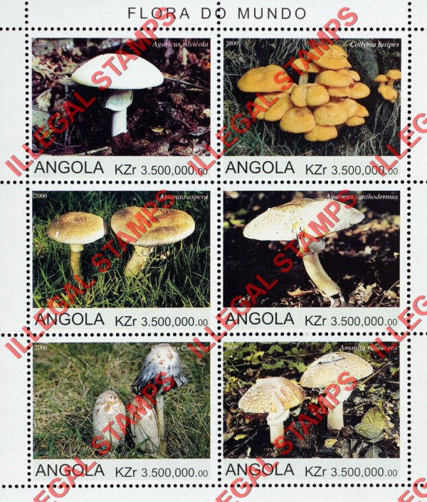 Angola 2000 Mushrooms Illegal Stamp Souvenir Sheets of 6 (Sheet 1)