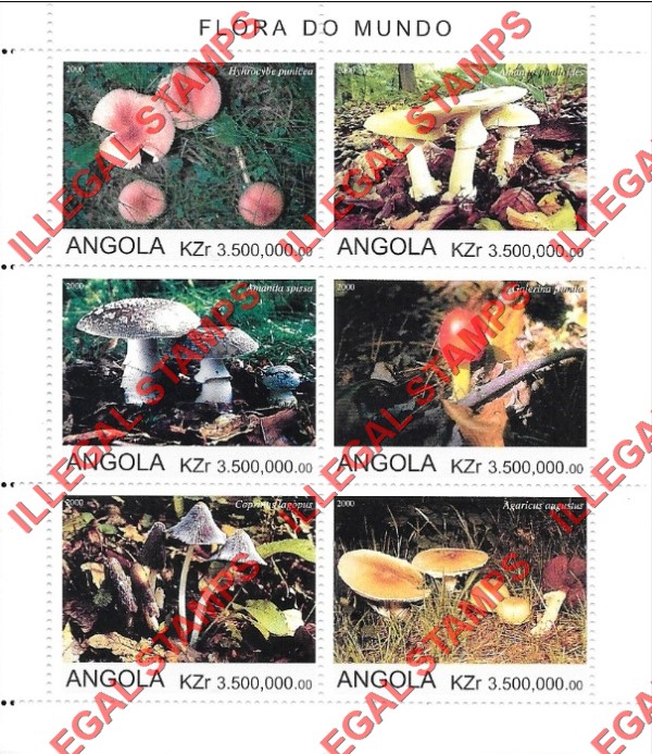 Angola 2000 Mushrooms Illegal Stamp Souvenir Sheets of 6 (Sheet 2)