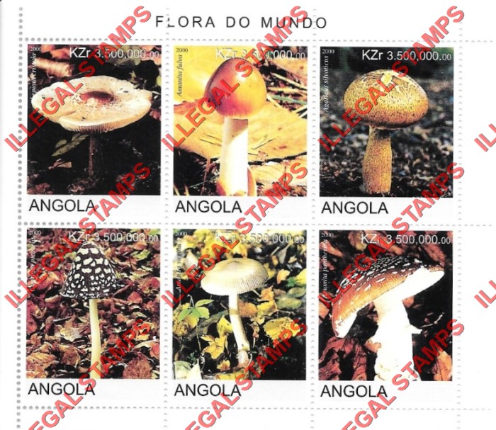 Angola 2000 Mushrooms Illegal Stamp Souvenir Sheets of 6 (Sheet 3)