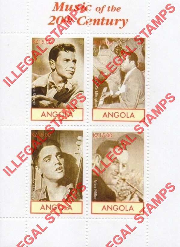 Angola 2000 Music of the 20th Century Illegal Stamp Souvenir Sheet of 4