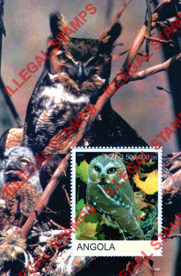 Angola 2000 Owls Illegal Stamp Souvenir Sheets of 1 (Sheet 1)