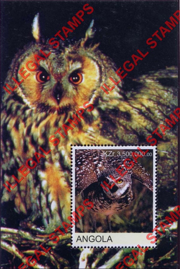 Angola 2000 Owls Illegal Stamp Souvenir Sheets of 1 (Sheet 4)