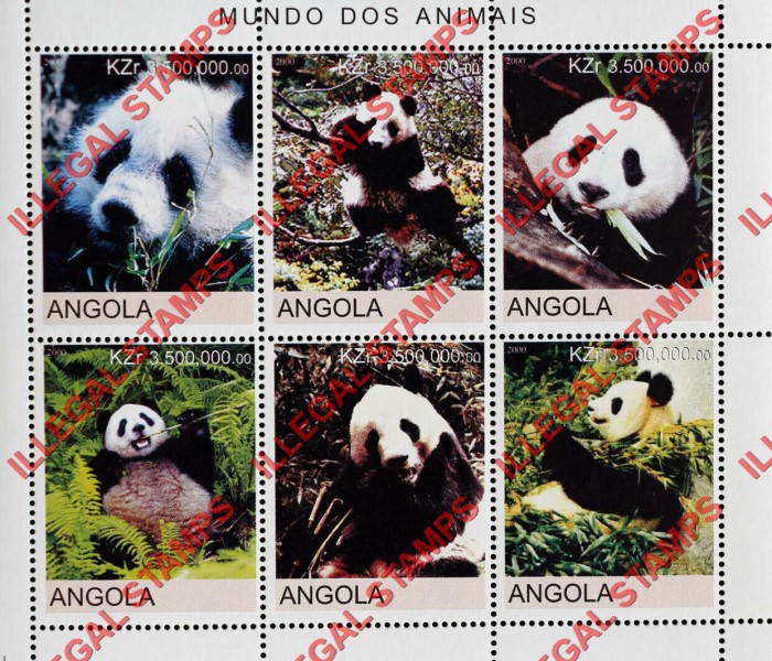 Angola 2000 Pandas Illegal Stamp Souvenir Sheet of 6
