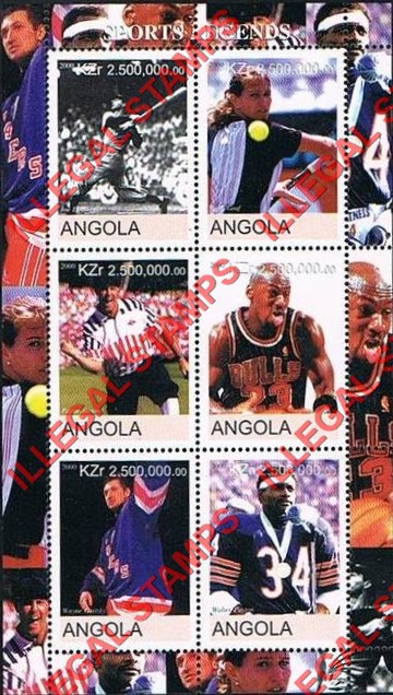 Angola 2000 Sports Legends Illegal Stamp Souvenir Sheet of 6