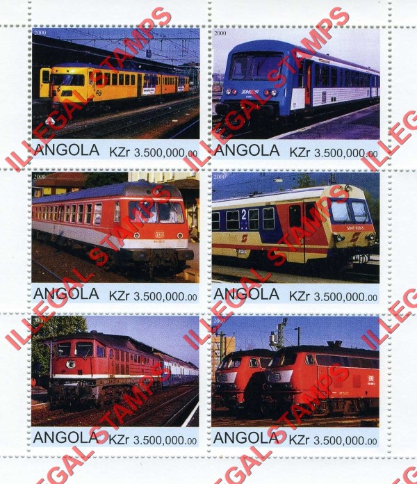 Angola 2000 Trains Illegal Stamp Souvenir Sheets of 6 (Sheet 1)