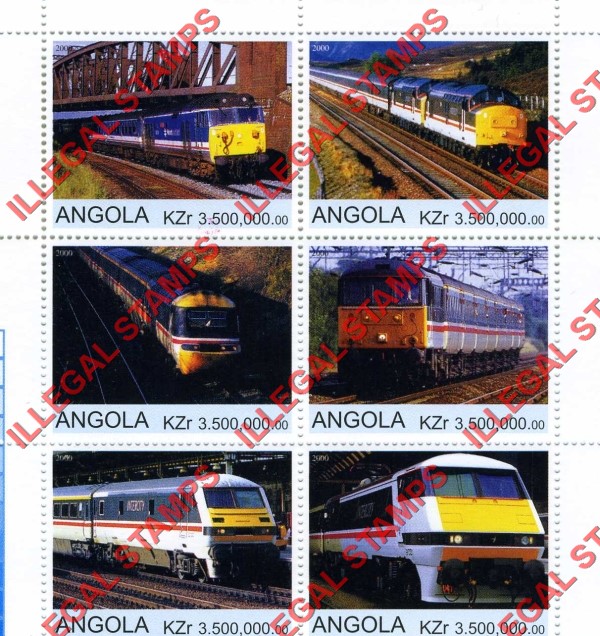 Angola 2000 Trains Illegal Stamp Souvenir Sheets of 6 (Sheet 2)