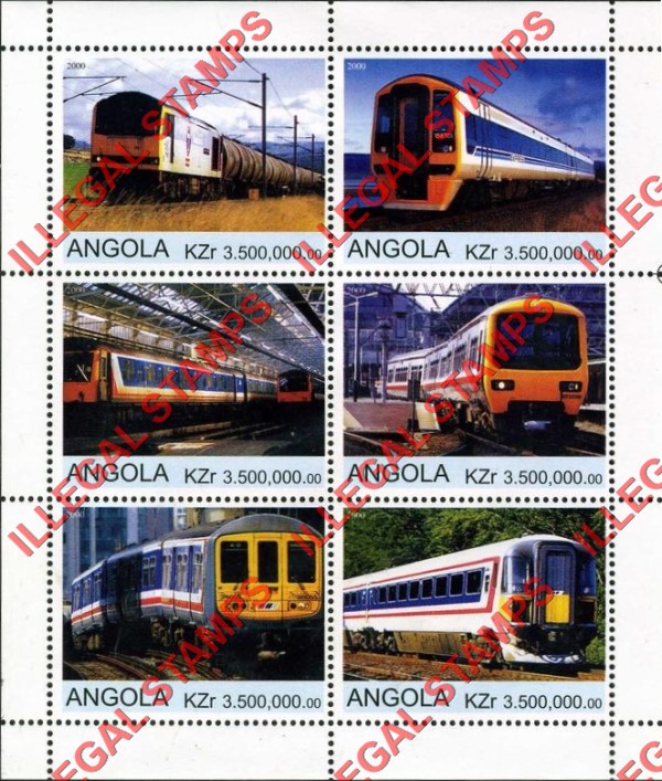 Angola 2000 Trains Illegal Stamp Souvenir Sheets of 6 (Sheet 3)