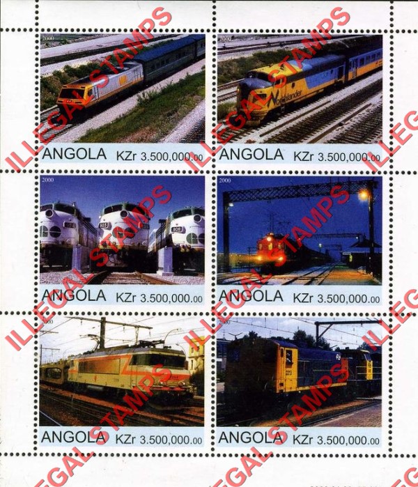 Angola 2000 Trains Illegal Stamp Souvenir Sheets of 6 (Sheet 4)