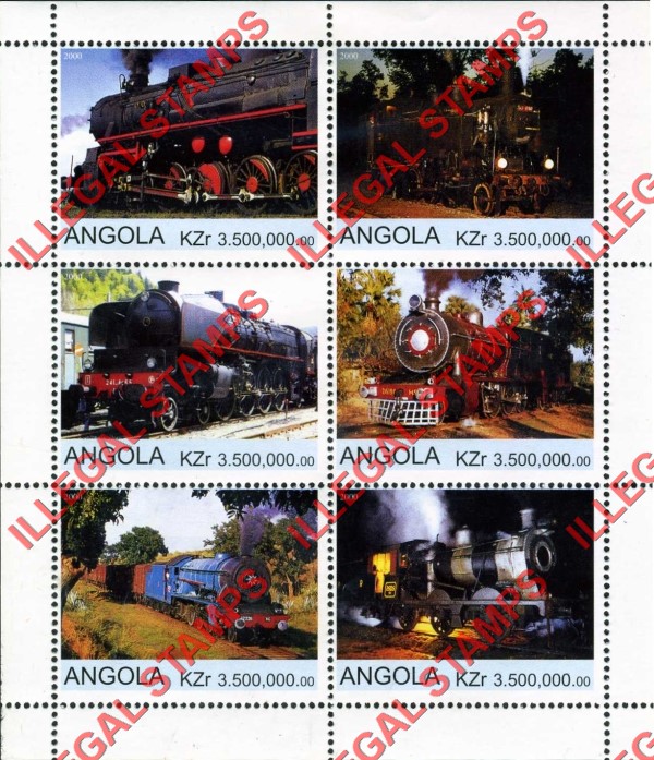 Angola 2000 Trains Illegal Stamp Souvenir Sheets of 6 (Sheet 5)