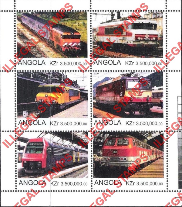 Angola 2000 Trains Illegal Stamp Souvenir Sheets of 6 (Sheet 6)