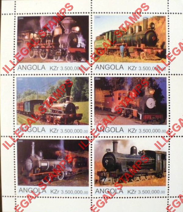 Angola 2000 Trains Illegal Stamp Souvenir Sheets of 6 (Sheet 8)