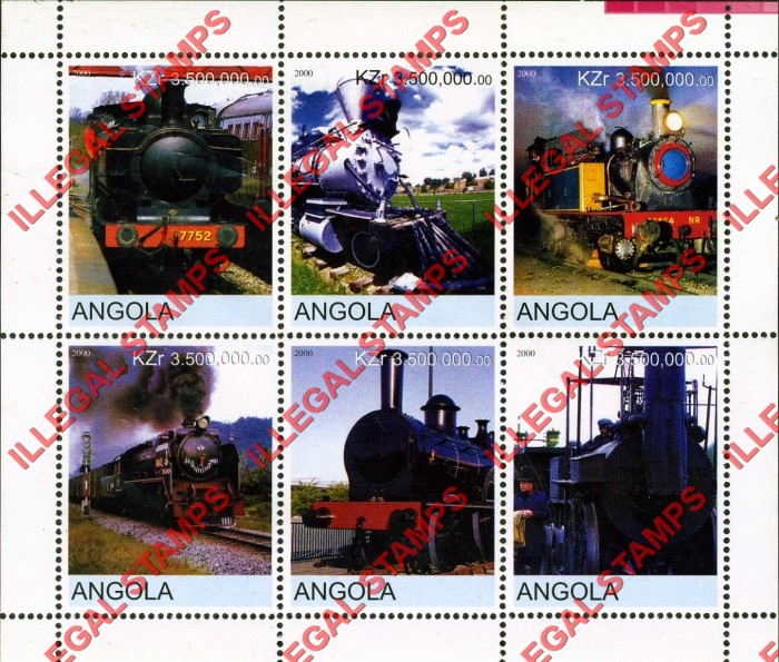Angola 2000 Trains Illegal Stamp Souvenir Sheets of 6 (Sheet 9)
