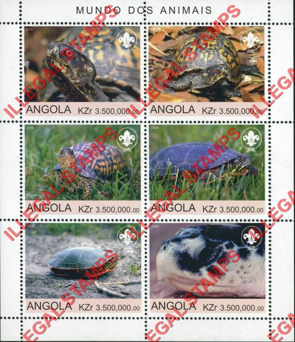 Angola 2000 Turtles Illegal Stamp Souvenir Sheet of 6