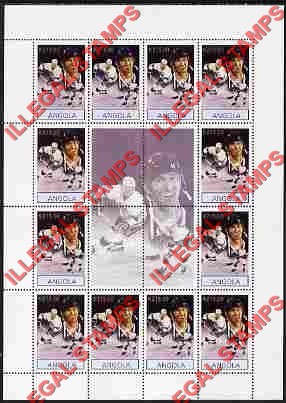 Angola 2000 Wayne Gretzky Hockey Illegal Stamp Souvenir Sheet of 12 Plus 4 Labels