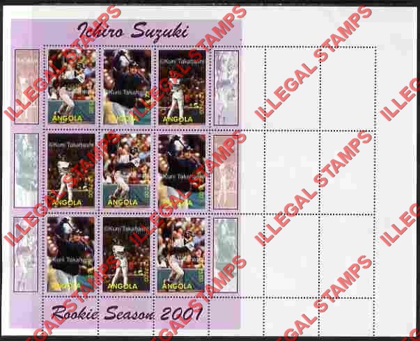 Angola 2001 Ichiro Suzuki Rookie Season Baseball Player (different a) Illegal Stamp Souvenir Sheet of 9