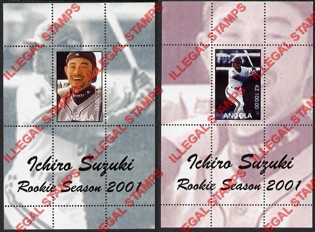 Angola 2001 Ichiro Suzuki Rookie Season Baseball Player Illegal Stamp Souvenir Sheets of 1