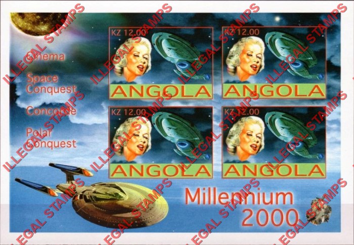 Angola 2001 Millennium 2000 Cinema Illegal Stamp Souvenir Sheet of 4