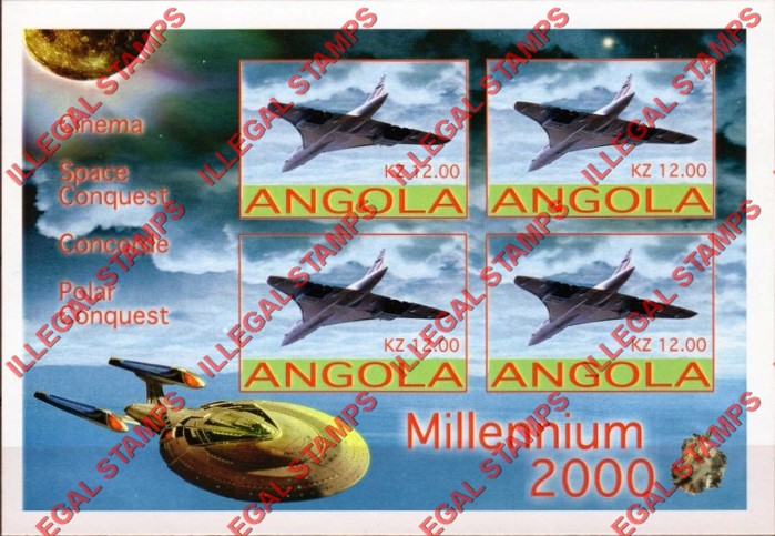 Angola 2001 Millennium 2000 Concorde Illegal Stamp Souvenir Sheet of 4