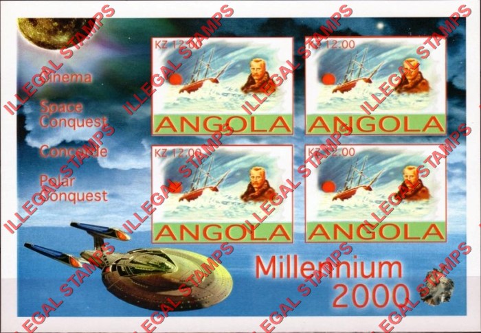 Angola 2001 Millennium 2000 Polar Conquest Illegal Stamp Souvenir Sheet of 4