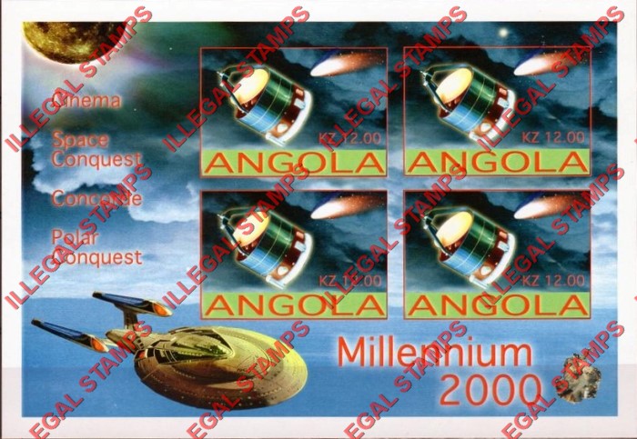 Angola 2001 Millennium 2000 Space Conquest Illegal Stamp Souvenir Sheet of 4