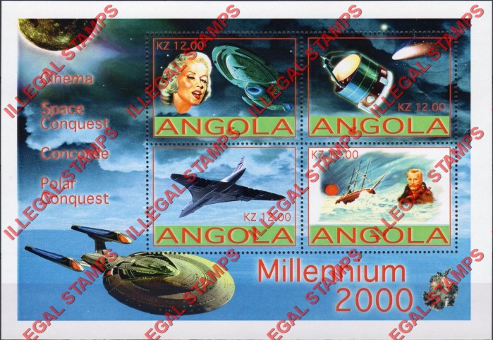 Angola 2001 Millennium 2000 Illegal Stamp Souvenir Sheet of 4