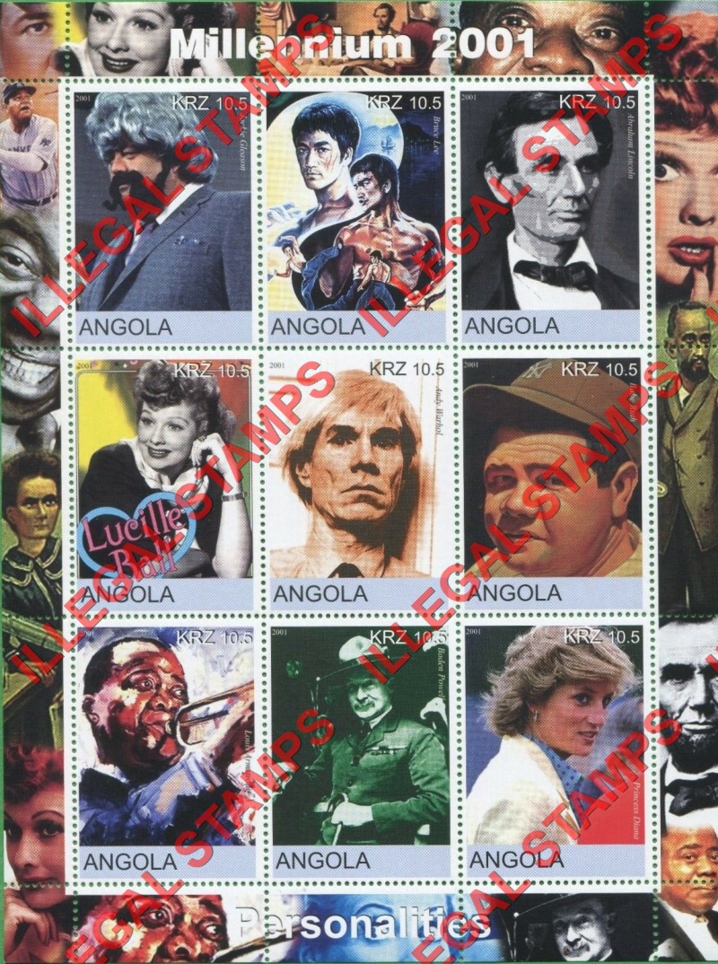 Angola 2001 Personalities Millennium 2001 Illegal Stamp Souvenir Sheet of 9