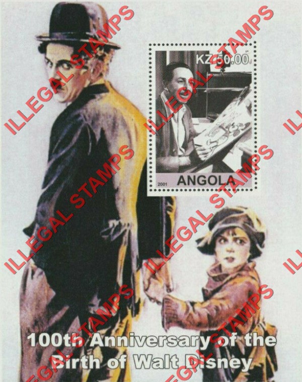 Angola 2001 Walt Disney Birth Anniversary Illegal Stamp Souvenir Sheets of 1 (Sheet 2)
