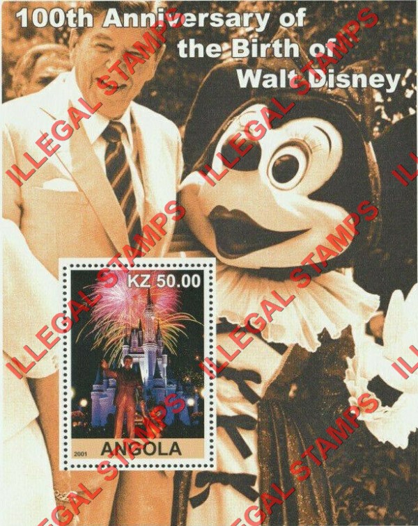 Angola 2001 Walt Disney Birth Anniversary Illegal Stamp Souvenir Sheets of 1 (Sheet 4)