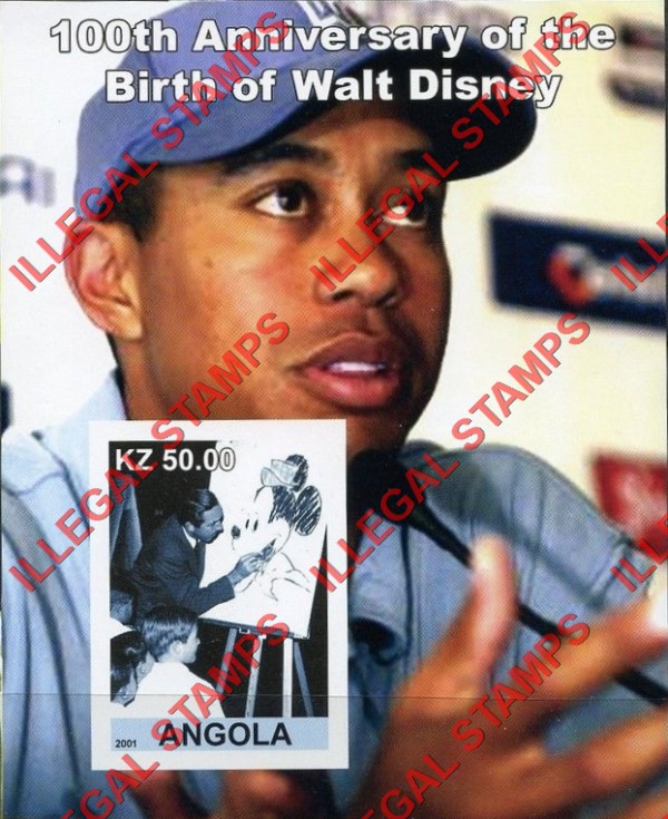 Angola 2001 Walt Disney Birth Anniversary Illegal Stamp Souvenir Sheets of 1 (Sheet 5)