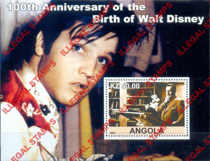 Angola 2001 Walt Disney Birth Anniversary Illegal Stamp Souvenir Sheets of 1 (Sheet 6)