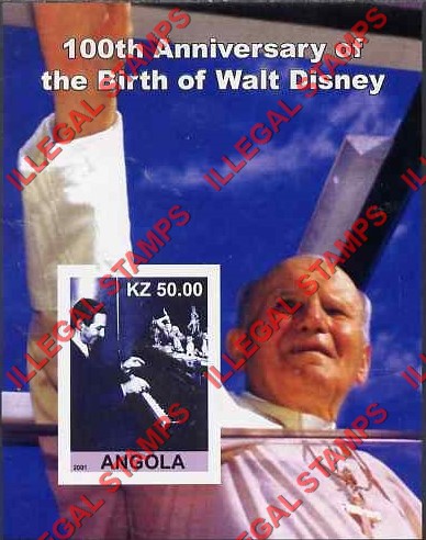 Angola 2001 Walt Disney Birth Anniversary Illegal Stamp Souvenir Sheets of 1 (Sheet 9)