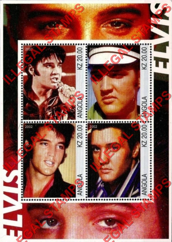 Angola 2002 Elvis Presley Illegal Stamp Souvenir Sheet of 4