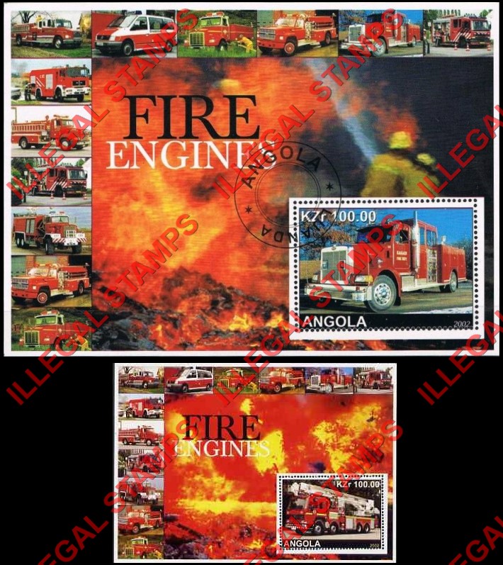 Angola 2002 Fire Engines Illegal Stamp Souvenir Sheets of 1