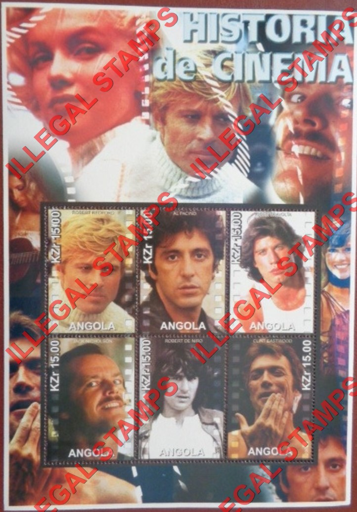 Angola 2002 History of Cinema Illegal Stamp Souvenir Sheets of 6 (Sheet 1)