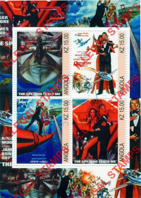 Angola 2002 James Bond Illegal Stamp Souvenir Sheets of 4 (Sheet 1)