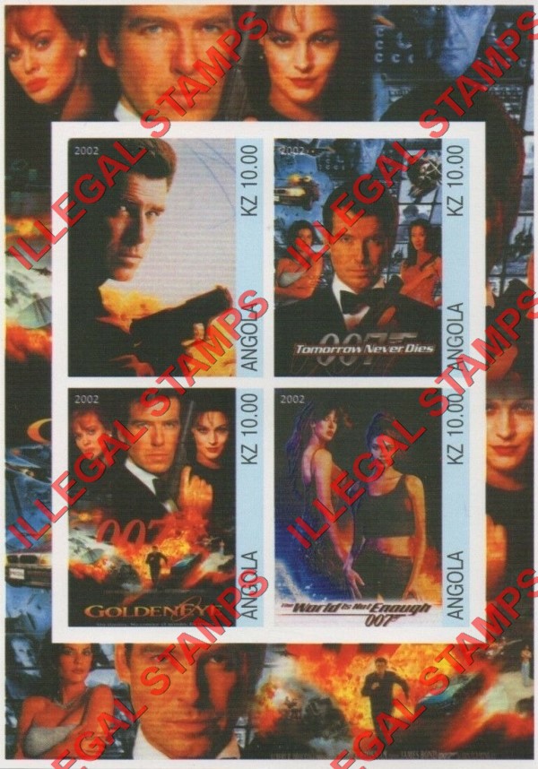 Angola 2002 James Bond Illegal Stamp Souvenir Sheets of 4 (Sheet 3)