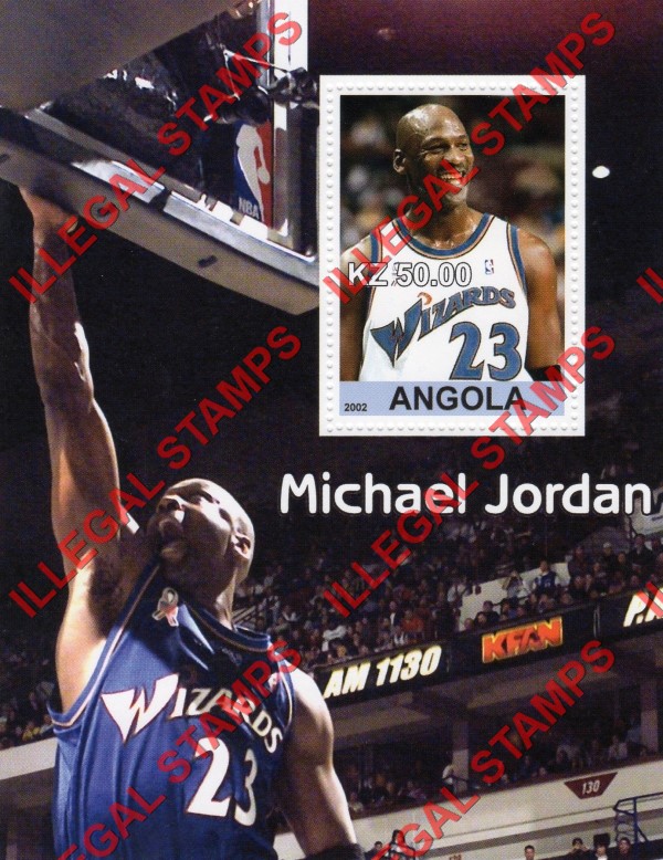 Angola 2002 Michael Jordan Illegal Stamp Souvenir Sheets of 1 (Sheet 1)