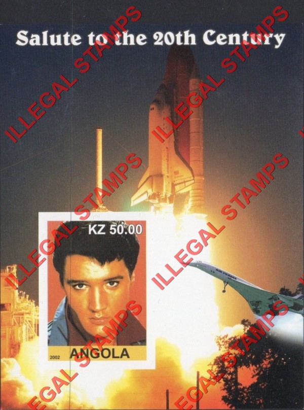 Angola 2002 Salute to the 20th Century Elvis Presley, Concorde and Space Shuttle Illegal Stamp Souvenir Sheet of 1